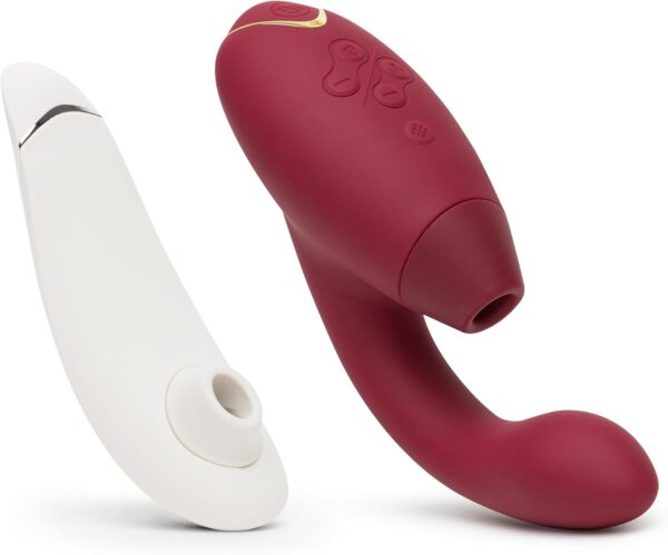 Womanizer Premium 2 Gray Pleasure Air Clitoris Sucker & Duo 1 Red Pleasure Air Dual Stimulation Rabbit Vibrator - Female Sex Toys Bundle